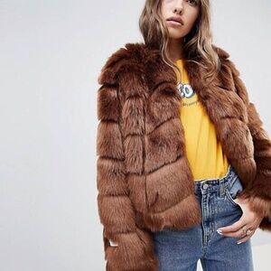 NWOT - JAKKE CROPPED FAUX FUR PANELED COAT - BROWN - US6
